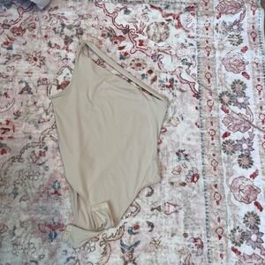 Shein Beige Bodysuit Tank Top Women's Size‎ Large One Shoulder Sleeveless Slim